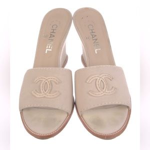 Chanel wedge sandals, beige, size 8